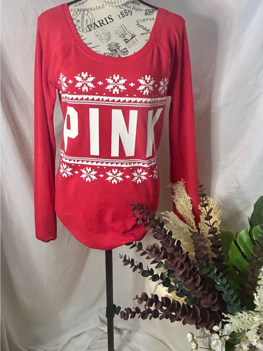 PINK Victoria's Secret Red Scoop Neck Holiday Sweater